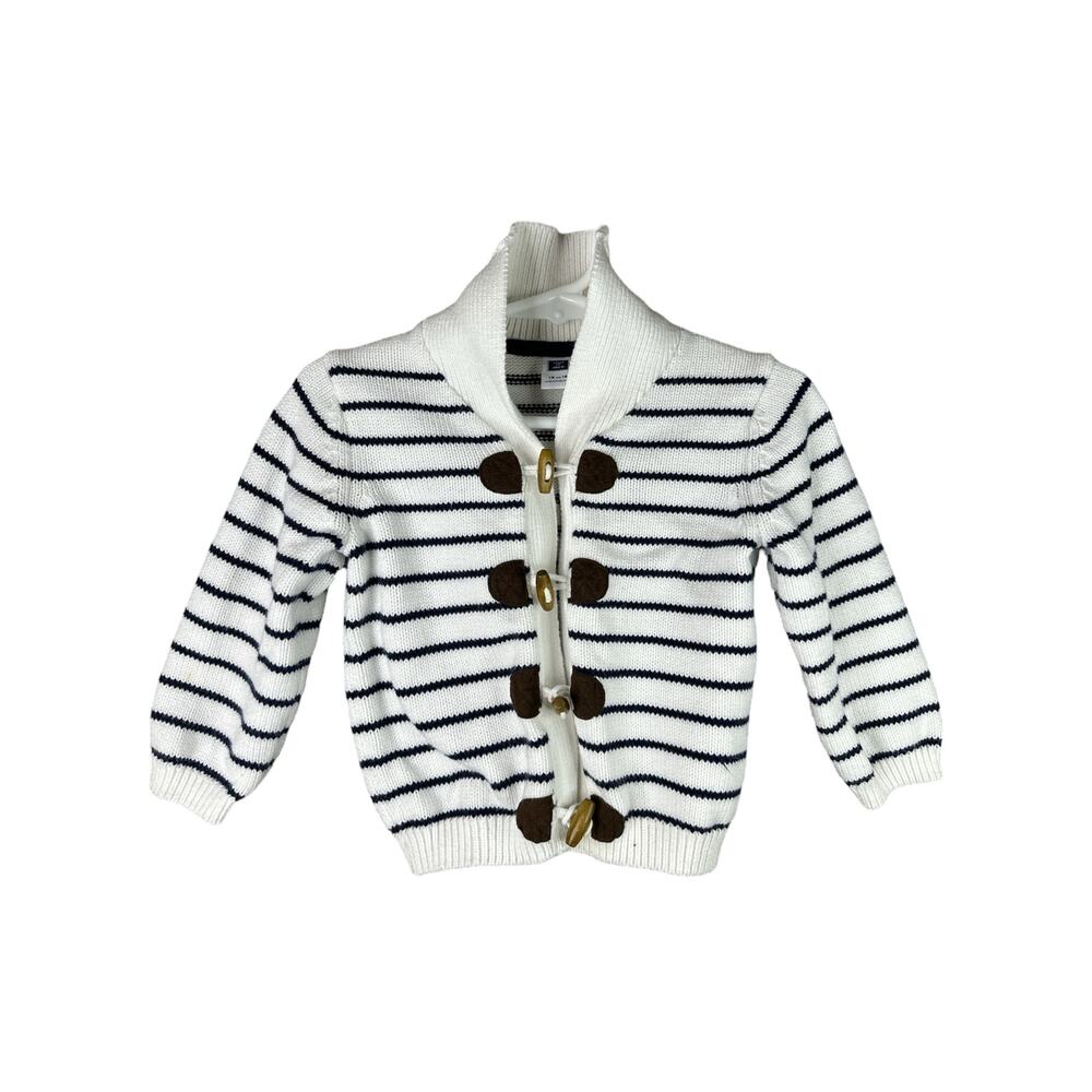 Boy’s Janie & Jack Thick Knit Long Sleeve White Blue Cardigan Size 12-18 Months